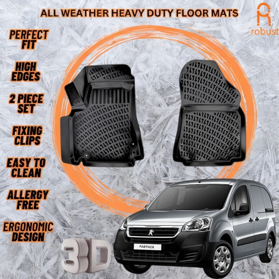 Tapetes moldeados en 3D para Peugeot Partner 2008-2018 para todas las estaciones trabajo pesado Foto 1 de 4