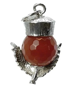 STERLING SILVER CORNELIAN SCOTTISH THISTLE CHARM - Picture 1 of 2