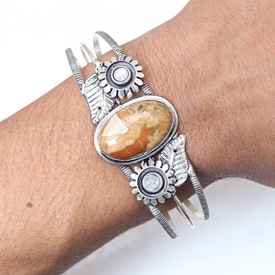 Pulseras brazalete de 7"" ajustables para joyería étnica de jaspe de la selva tropical Foto 1 de 4