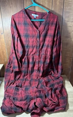 Camisón de franela Only Necessities Plus negro rojo a cuadros talla 1X Foto 1 de 4