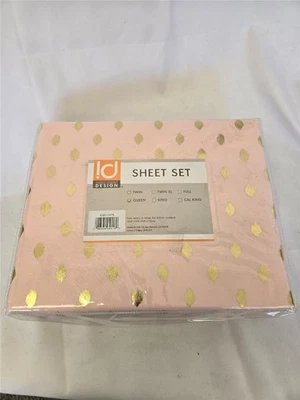 #= Intelligent Design Queen Sheet Set ID20-1476 Pink & Gold Microfiber Washable - Image 1 of 4
