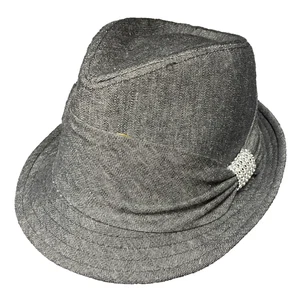 Unisex Adulto Gris Franela Trilby Sombrero Plateado Brillante Adorno Talla Pequeña/Mediana - Imagen 1 de 4