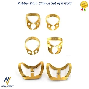 Dental Brinker Clamp Rubber Dam Bicuspids Tissue Retractor Set Of 6 Gold Version - Picture 1 of 8