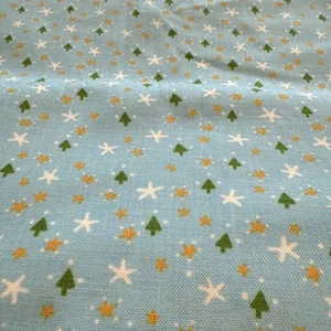 Blue Green Pine Tree Gold Stars White Snowflakes Winter - 6yd Vintage - Picture 1 of 5