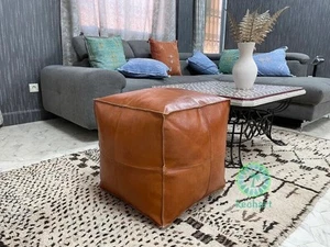 Footstool Aamazing New Unstuffed Boho 20'' Footrest Leather Pouffe Moroccan Best - Picture 1 of 6
