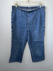 White Stag Jeans Capri Womens Sz L Pull On Stretch Waist Dark Wash 96% Cotton - Picture 1 of 11