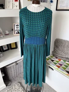 Boden Thea Long Sleeve Midi Dress Green Blue Geometric Design UK12/14 R - Picture 1 of 13