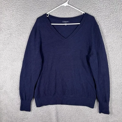Lands End Sweater Womens XL (18-20) Navy Solid V-Neck 100% Cashmere Soft Top - Image 1 of 4