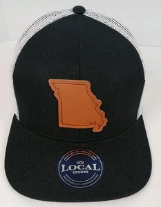 Local Crowns Missouri Trucker Hat Leather Patch Snapback Mesh Cap Black White... - Picture 1 of 14