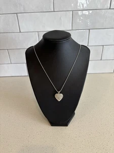 "Collar colgante de corazón de plata de ley 925 cadena de 18"" borde de cuerda vintage" - Imagen 1 de 7