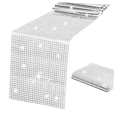  Corredor de mesa de fiesta discoteca espejo lámina brillo lentejuelas corredor 12x108-2 piezas plateado Foto 1 de 4