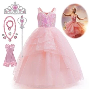 Girls Princess Glinda Dress Cosplay Costume Wicked Carnival Party Fancy Dress - Picture 1 of 16
