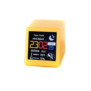 Yellow Smart Desktop Clock WIFI Weather Clock 1.5"Screen Temperature Humidity zz - Picture 1 of 13