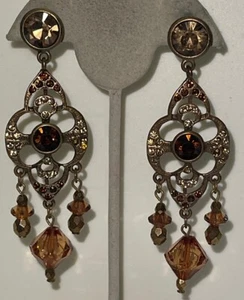 Vintage goldfarbene Strass Glasperlen Ohrhänger CG-51 - Bild 1 von 7