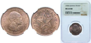 Ghana 1958 1 Penny Bronze 955 Copper 3 Tin 15 Zinc NGC MS 64 RB - Picture 1 of 1