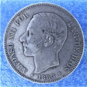 Spanien 5 Peseten 1885 MS M (Silber) - Bild 1 von 3