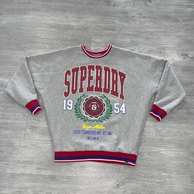 Superdry Women's Size 6 Sweatshirt Jumper Gray Long Sleeve Crew Neck Logo - Image 1 of 4