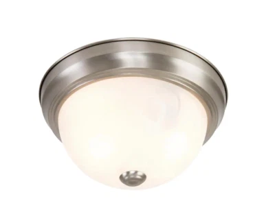 Yosemite Home Decor Belen 2-Light Satin Nickel Flush Mount w/White Marble Glass - Image 1 of 4