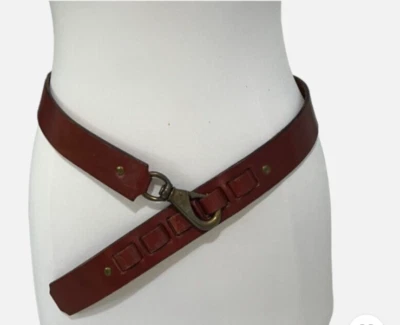 Leather Man Ltd Mens Brown Leather Adjustable Belt Ludell Italy Bronze Clasp 46" - Image 1 of 4