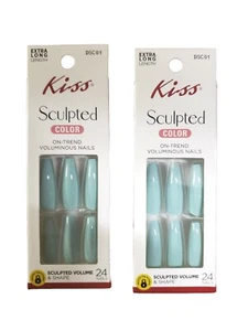 Lot Of 2 Kiss Sculpted Color Fake Nails Extra Long Length DSC01 - Picture 1 of 2