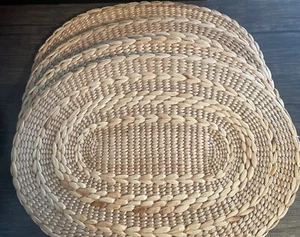 Crate & Barrel Large Oval Woven Braided Thrushed Maize Placemats With Tags - Picture 1 of 11