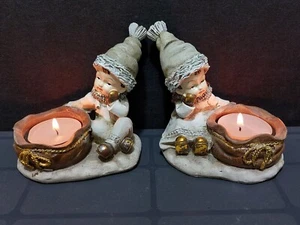 Junge & Mädchen warten auf Weihnachten - Teelicht Keramik Figur 2 Stück - Bild 1 von 6