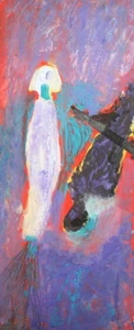 European abstract gouache painting figures - Picture 1 of 10