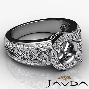 Halo Round Semi Mount Diamond Engagement Miligrain Ring 18k White Gold 0.75Ctw - Picture 1 of 12