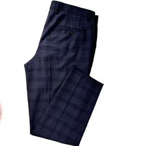 Hugo Boss Mens Sz 36 X 29 Navy Huge Peak 224 Tonal Plaid Slim Fit Suit Pants - Picture 1 of 9