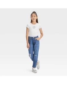 Art Class Girls' High-Rise Tapered Cropped Jeans Medium Wash Blue 16 - Picture 1 of 9