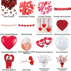 VALENTINE'S DAY LOVE HEART DECORATIONS - PARTYWARE COMPLETE SELECTION - Picture 1 of 16