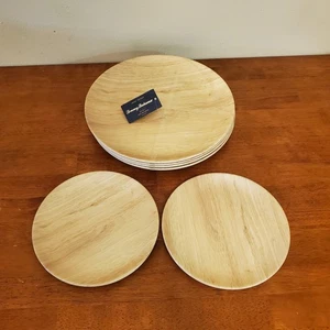 Tommy Bahama Melamine Plates 11in Salad Pasta Set Of 4 Light Wood Grain Pattern - Picture 1 of 11