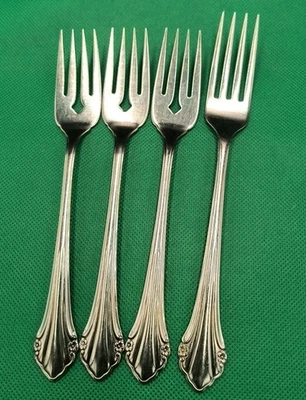 Set of 4 Oneida 1881 Rogers REPOSE BITTERSWEET pattern stainless forks  - Image 1 of 4