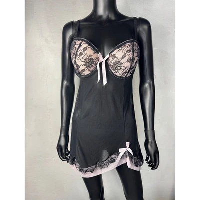 Camisón lencería babydoll de encaje negro y rosa Per lei XL extra grande Foto 1 de 4