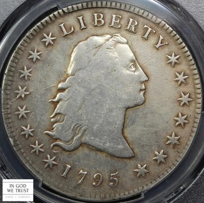 1795 3 Leaves Flowing Hair Silver Dollar $1 PCGS F Detail - Cleaned - Image 1 of 4