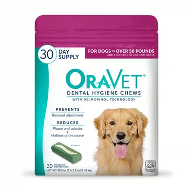 OraVet Dental Hygiene Chews for Dogs with Delmopinol - Dental Chews 30 Count