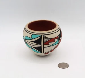 Jemez Pot Juanita Fragua Polychrome Turquoise Red Black White 3.5" W EDNA24 - Picture 1 of 10