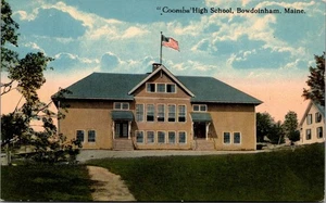 Cartolina bandiera USA Coombs High School Bowdoinham Main James F Snow - Foto 1 di 2