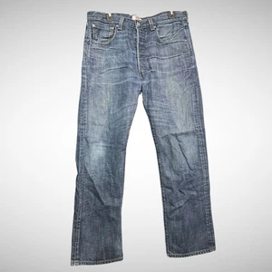 Vintage 501 Jeans Men’s 34 X 30 Solid Blue Denim Button Fly Straight Y2K - Picture 1 of 7