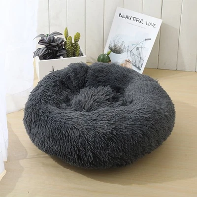 Fluffy Donut Cuddler Plush Pet Bed Dog Cat Soft Warm Round Calming Bed Washable - Image 1 of 4