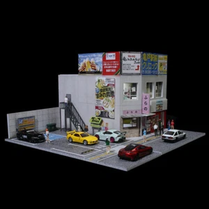 Diorama 1/64 Modellino Auto Garage Illuminazione LED Scena Edificio Giapponese Display Model - Foto 1 di 15