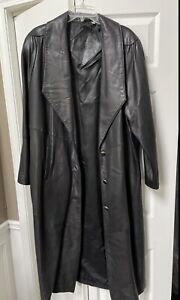 Vintage Preston & York Long Black Leather Coat Size Medium