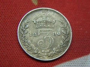 1890 GREAT BRITAIN 3 PENCE - SMALL OLD WORLD SILVER IN STUNNING CONDITION - Picture 1 of 9