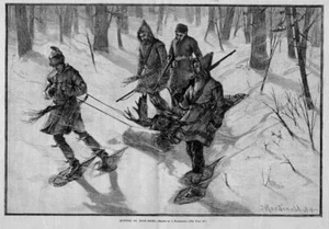 MOOSE HUNTING ON SNOW-SHOES, SUCCESSFUL MOOSE HUNT SLED - Picture 1 of 1