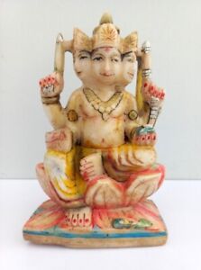 Antique Marble Stone Hand Carved 6 Head Hindu God  Brahma Rare Statue Sculpture