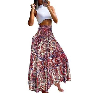 Female Ethnic Style Vintage Boho Casual Loose Elastic High Waist A-Line Beach - Picture 1 of 27