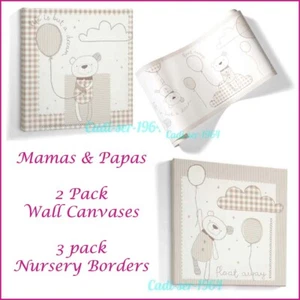 Mamas & Papas Baby Neutral Nursery Decor Set Twin Canvas Set & 3 Borders NEW - Picture 1 of 24