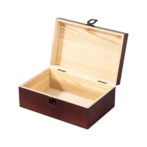 Wooden Storage Box With Hinged Lid Front Clasp 9'' X 5.8'' X 3.5'' Large Keepsak - Picture 1 of 8