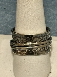 Passage to Israel Sterling Oxidized Scroll Wide Band Spinner Ring Size 10 - Picture 1 of 3