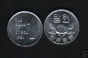 SOUTH KOREA 1 WON KM-4 A 1981 x 1 ROSE FLOWER UNC UN COMMON KOREAN CURRENCY COIN - Picture 1 of 2